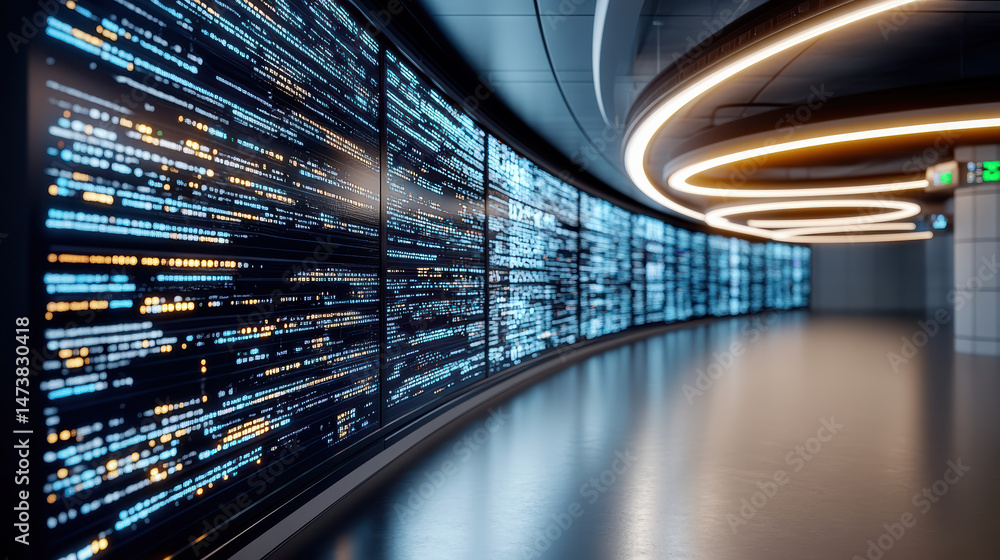 Aufkleber modern digital workspace featuring illuminated data displays and sleek design elements