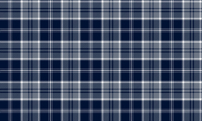 Seamless plaid pattern in blue, dark grey and white for a sleek, modern look. Perfect for designing clothes, skirts, pants, and adding a touch of style.