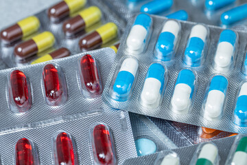 Variety of medicines and drugs.Medicine and healthcare concept.Variety of medicines and...