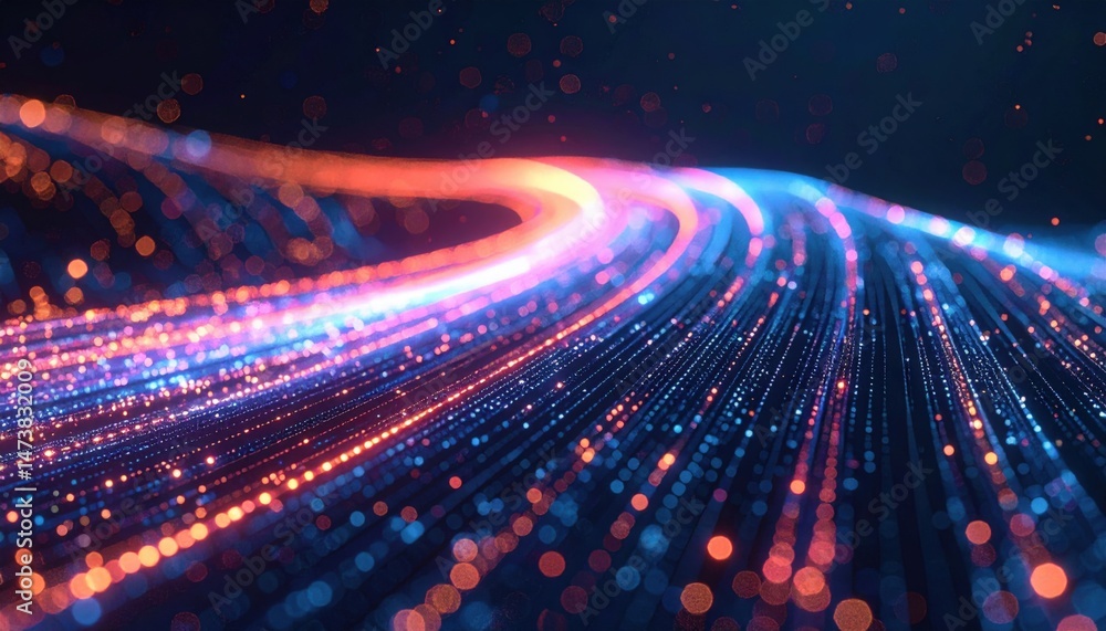 Poster dynamic light trails abstract visualization digital art vibrant colors close-up view energy and moti