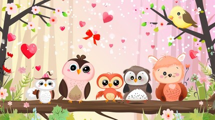 Cute Background Pictures of Cartoon Small Animals for Valentine's Day: Playful, Romantic, and Visually Appealing for Love Celebrations