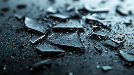 4K visual background depicting realistic 3D fragmentation with scattered shattered pieces, side view creating an abstract and visually compelling composition.