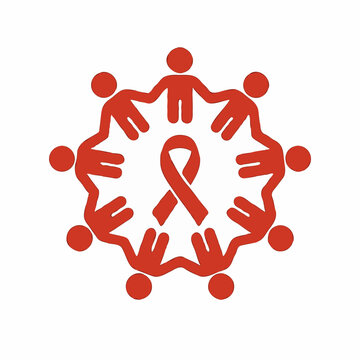 AIDS ribbon inside circle of people 