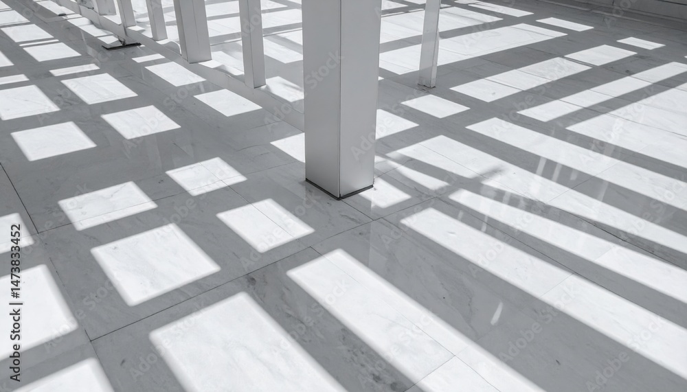 Poster creating dynamic shadows with geometric structures modern interior photography minimalist environmen