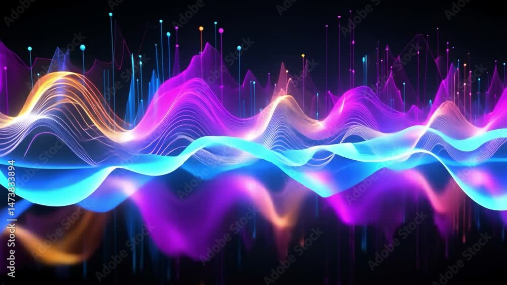 Poster waves of sound and light: a mesmerizing abstract illustration of vibrant sound waves and light patte