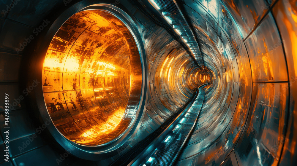 Poster a visually complex 3d render of an abstract side view tunnel showcases realistic textures and lighti