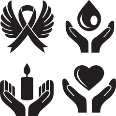 Obraz premium Angel Wings with Ribbon and Tea Icon Set,collection