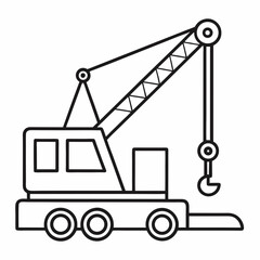 Mobile Crane Machine Outline Illustration for Construction and Heavy Equipment Coloring Book Pages
