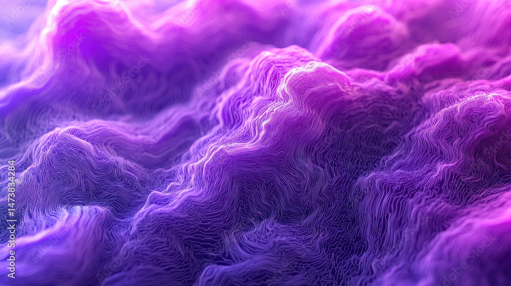 Poster a realistic 4k 3d abstract background displaying smooth, flowing purple and pink visual textures wit