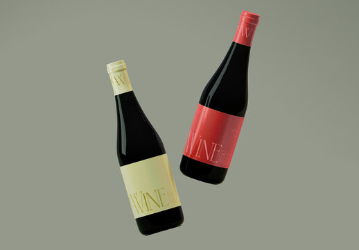 Floating Wine Bottle Mockup Set