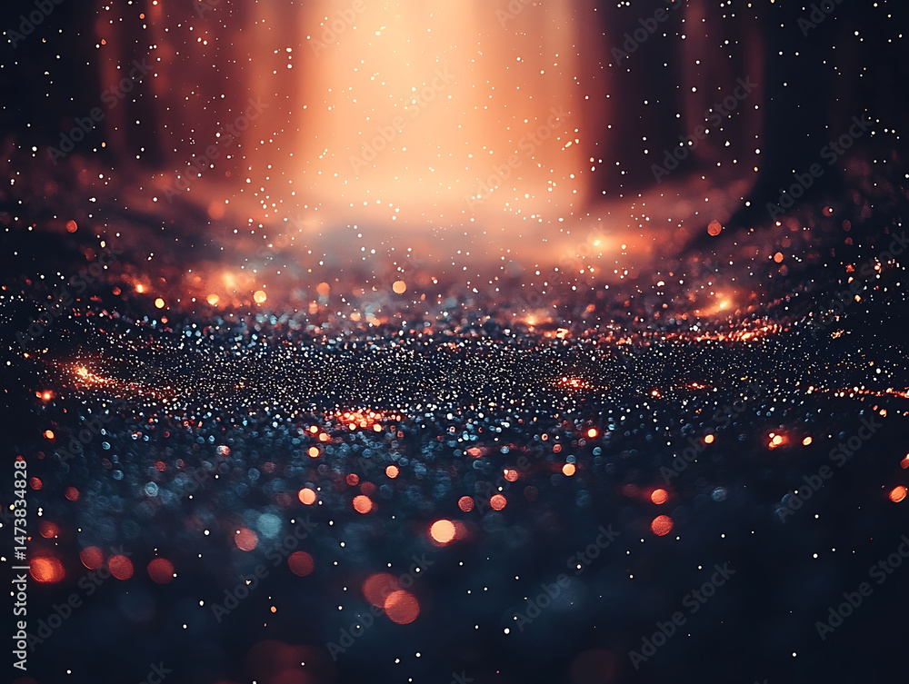 Poster mesmerizing bokeh effect dark, moody background with glittering particles and warm light. perfect fo