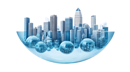 A futuristic cityscape nestled within a transparent, orb-like structure, symbolizing technological advancement and urban development