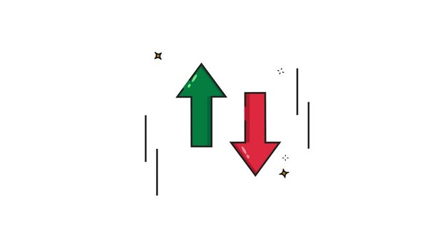 Animated up down Green upward arrow and red downward arrow for financial concepts. Suitable for presentations, reports, websites, and educational materials on market trends.