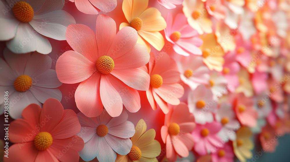 Poster vibrant 3d flower background displays realistic textures and colors in a mesmerizing array of floral