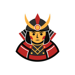 Flat and Minimal samurai head logo vector illustration isolated on white background