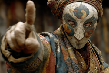 shaman performing ritual with traditional mask