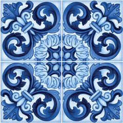 Watercolor hand drawn italian mediterranean tiles