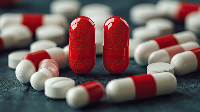 White pills arranged to form a red exclamation mark, dramatically symbolizing a critical medication safety alert and the urgency of proper dosage