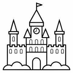 Obraz premium Royal Castle Outline Illustration for Fantasy and Historical Architecture Coloring Book Pages
