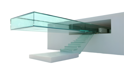Modern glass staircase design with floating platform