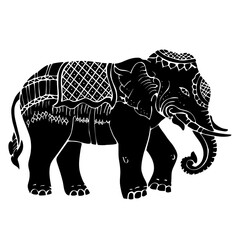 vector silhouette of a decorated war elephant with armor and blanket. Thai style