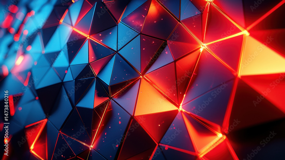 Poster realistic 4k 3d abstract background featu side angled triangles with unique blue and red aesthetics 