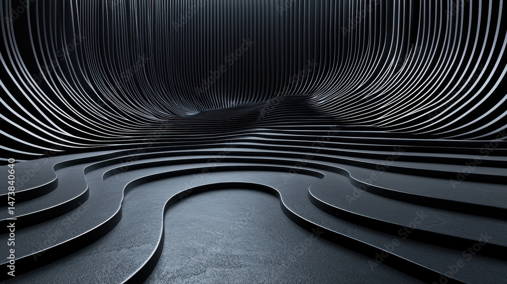 Poster an aesthetically unique 3d background in realistic 4k resolution showcases a complex arrangement of 