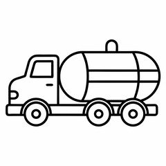 Tanker Truck Outline Illustration for Transportation and Industrial Vehicle Coloring Book Pages