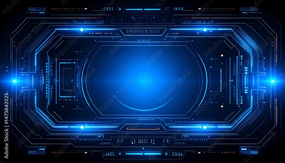 Aufkleber a futuristic interface with a blue digital display. a technological interface with digital data, ide