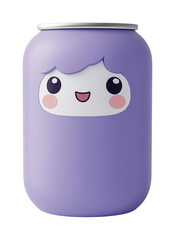 Obraz premium Cute purple can with smiling face illustration, cut out - stock png.