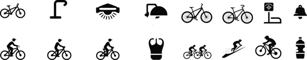 Bicycle Icons – Solid Black Silhouette Vector Set