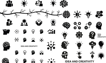 idea and Creativity Icon Set – Solid Black Silhouette Vector