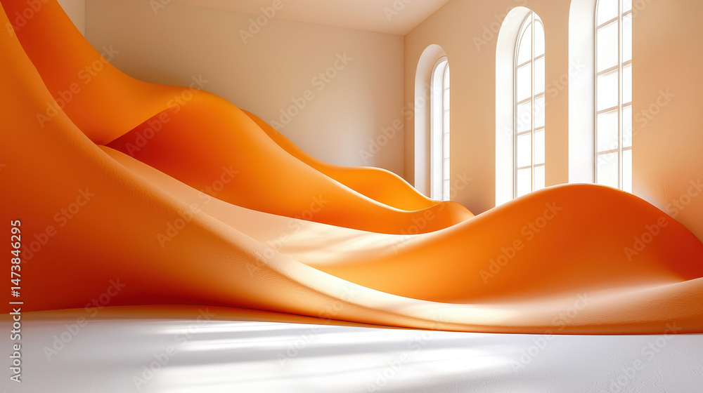 Aufkleber side angle view of a realistic 4k 3d background with refined visuals featu smooth orange waves in an