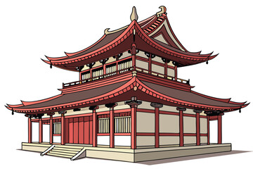 Fototapeta premium 91 3d render, intricate detailed topolos temple, pagoda style architecture, elegant curved rooftops, vibrant red color, traditional asian design, ornate details, photorealistic, octagon shape