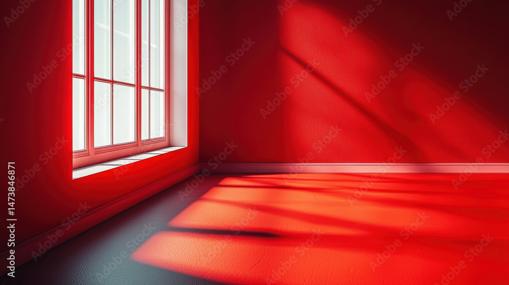 Poster a professionally rendered 4k 3d background showcases a bright red room illuminated by natural light 