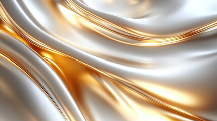 A realistic 4K side view of a professional 3D rendered background design featu flowing white fabric with subtle golden accents and highlights creating elegance.