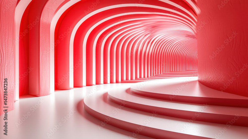 Poster a realistic 4k 3d render shows a professional design featu a mesmerizing red and white tunnel perspe