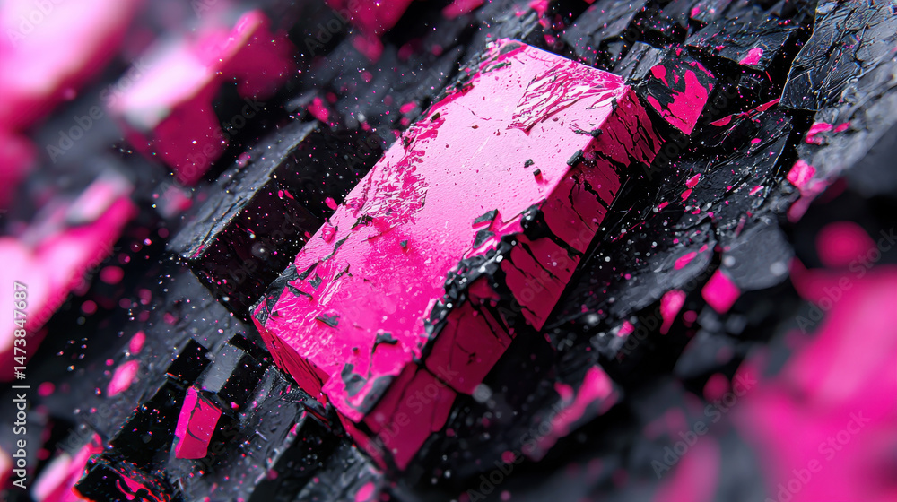Poster stunning 4k 3d rende presents a side angle view of abstract pink crystalline structures against a da