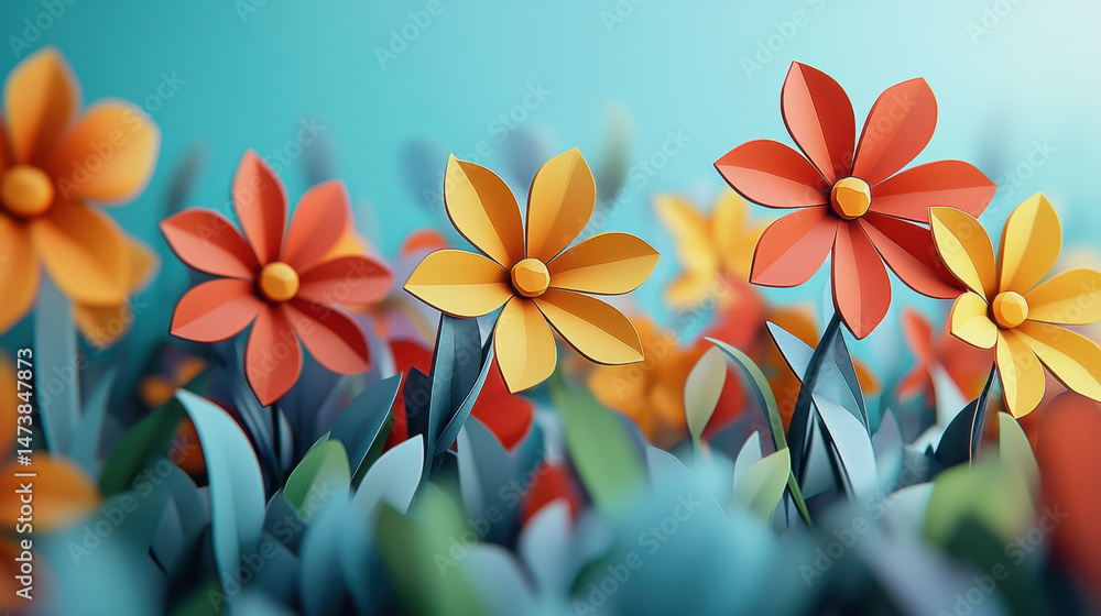 Poster playful 3d flower patterns in a realistic 4k background create a vibrant and cheerful floral display