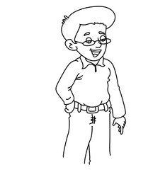 Cute cartoon hand drawn vector man or boy coloring page.