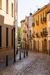 Streets of the city of Logrono. View of the historic city center. Beautiful facade of buildings....
