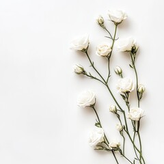Delicate white roses arranged on white background (1)