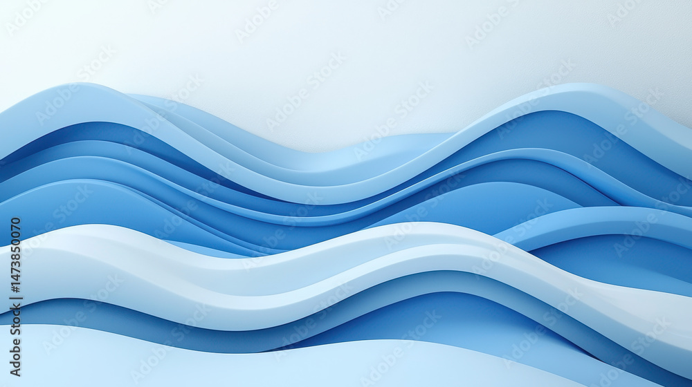 Poster modern 4k 3d background with realistic blue textures creating soft, flowing waves in a side angle pe
