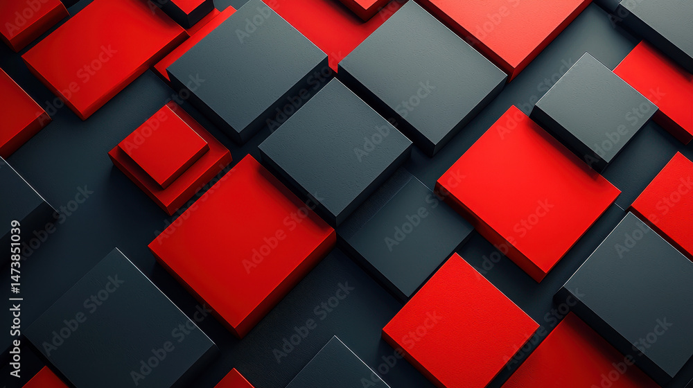 Fototapete a modern 3d background featu realistic red and dark gray square motifs in a dynamic side angle view,