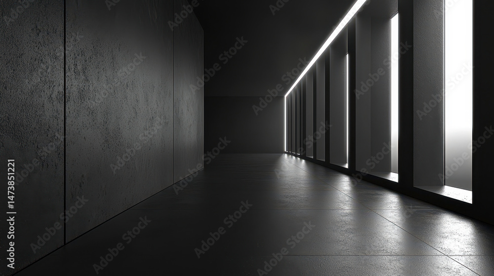 Poster side angle view of a modern minimalistic 3d rendered background in 4k resolution with illuminated cr