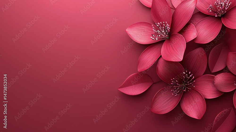 Poster a modern 3d background with realistic pink flower concepts in 4k resolution, showcasing intricate de