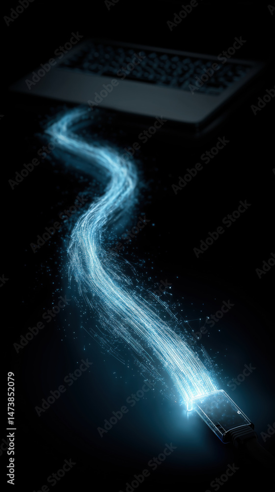 Poster usb drive data transfer glowing minimalistic art digital data breach abstract