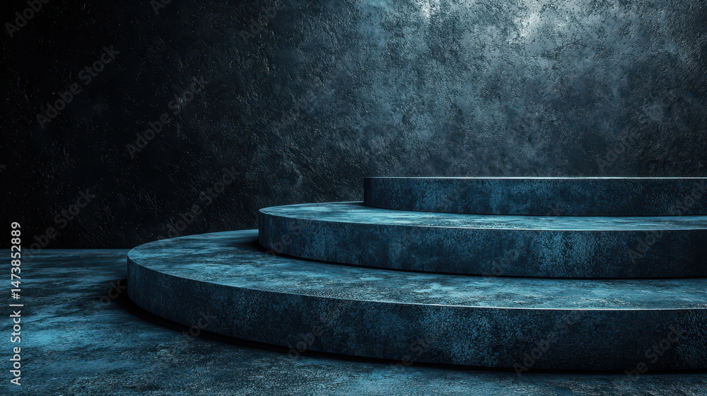 Poster a modern and elegant 3d rende features a realistic concrete platform, bathed in subtle lighting, cap
