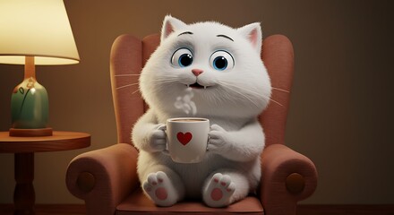 Fototapeta premium Cozy Cat's Warm Embrace AI Generated
