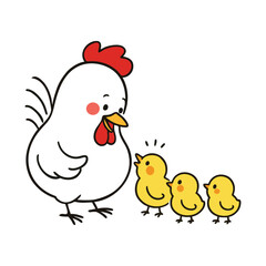 vector illustration of a chicken with chicks feeding